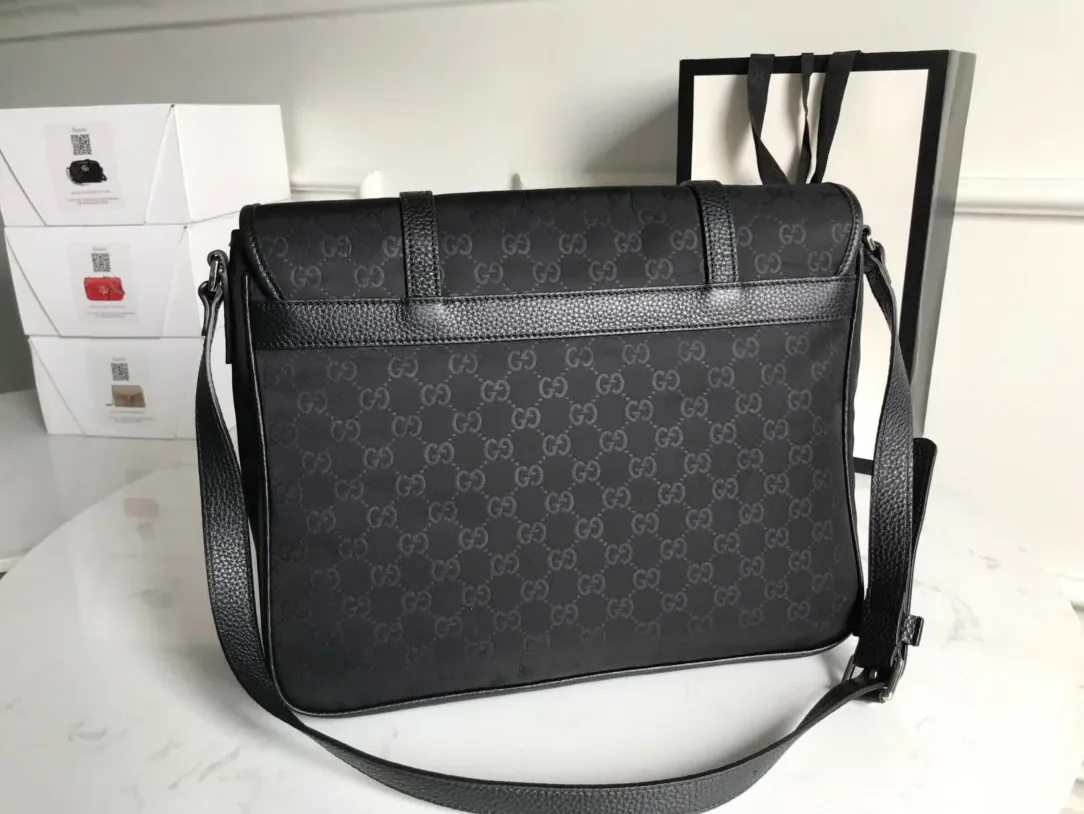 Gucci Shoulder Bag Nylon Shima Black GG Embossed /