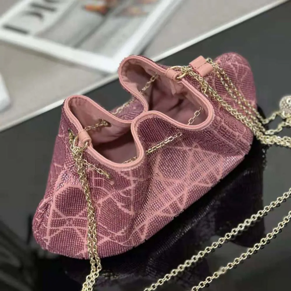 Dior Dior Dream Bucket Bag Ethereal Pink Cannage Cotton with Bead Embroidery for Women Dior Dior Dream Bucket Bag Ethereal Pink Cannage Cotton with Bead Embroidery for Women
