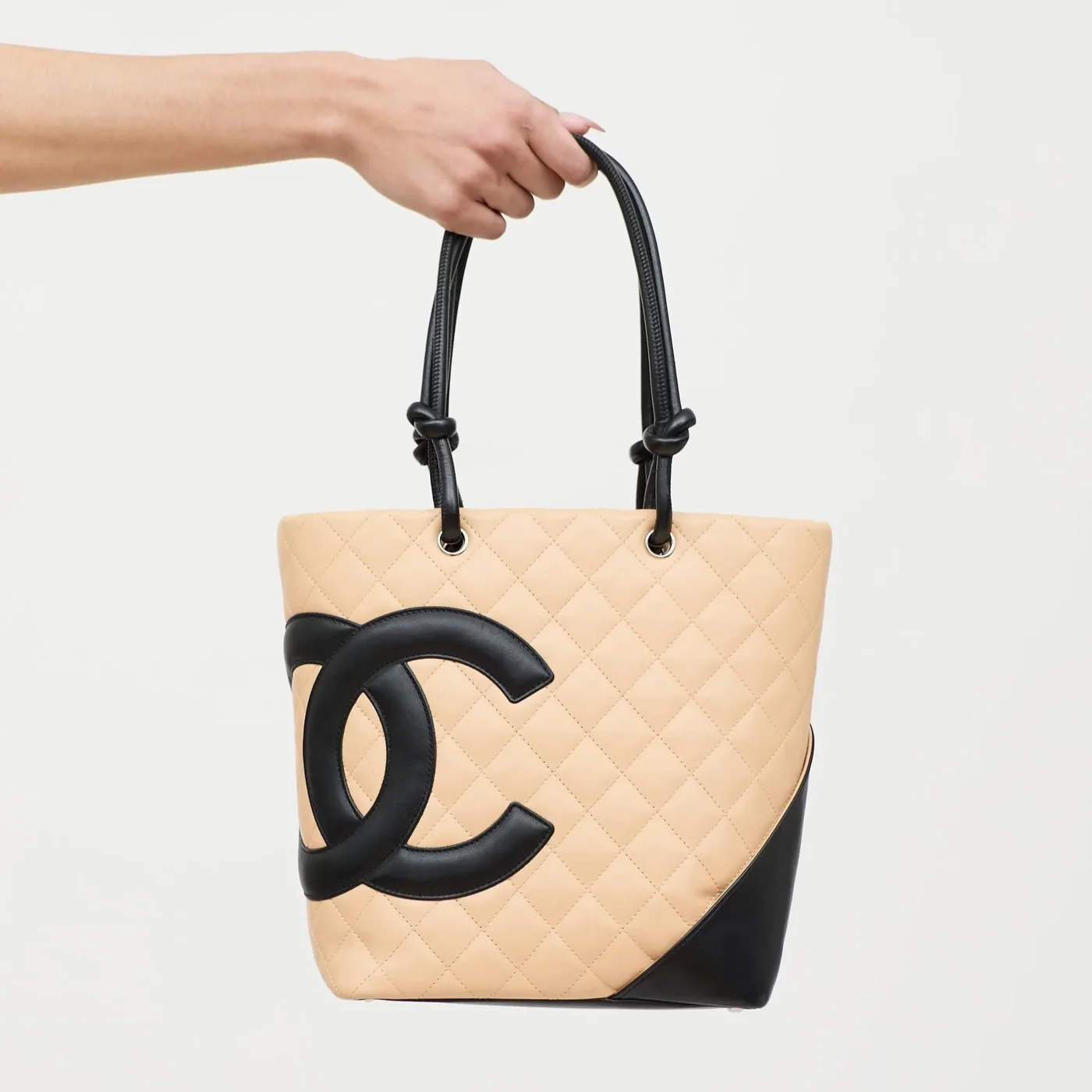 Chanel Cambon Ligne Medium Tote Bag in Beige/ Black Silver Hardware
