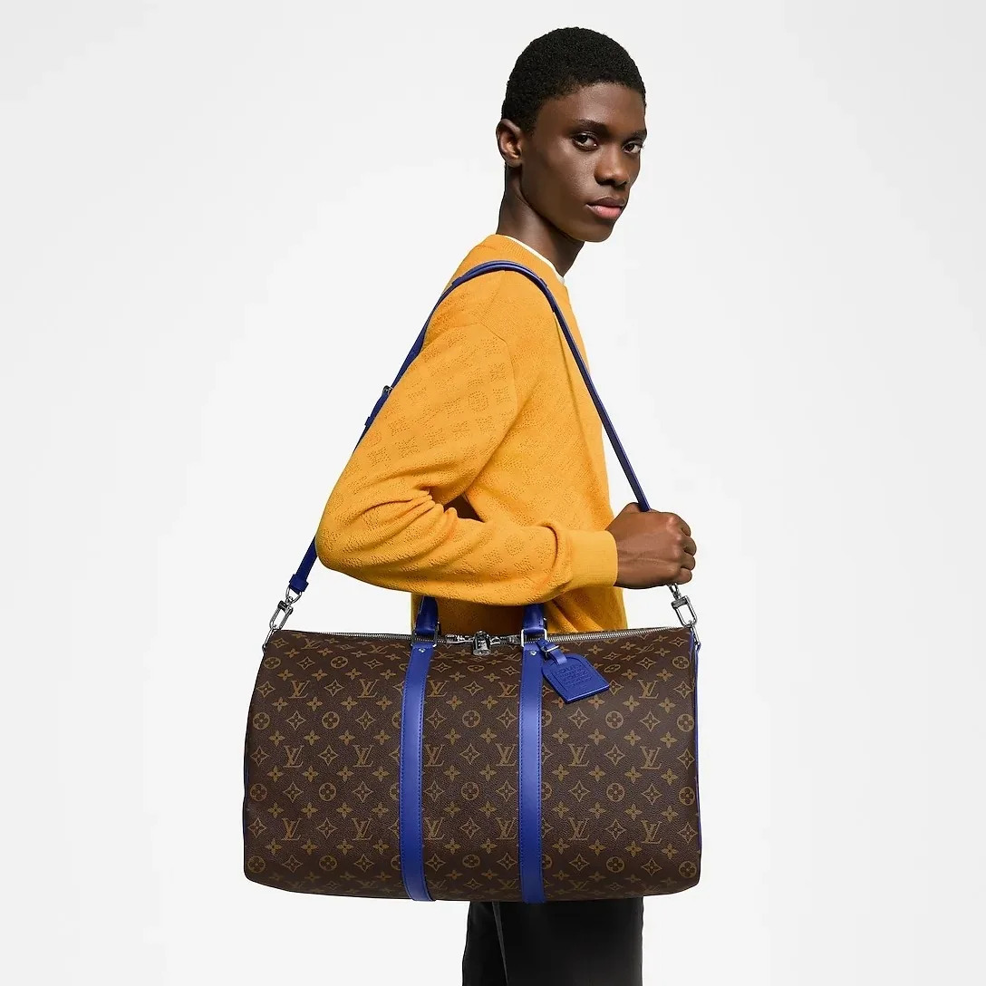 Louis Vuitton Keepall Bandouliere 50 Travel Bag / Brown/ Indigo Blue Silver Hardware Louis Vuitton Keepall Bandouliere 50 Travel Bag / Brown/ Indigo Blue Silver Hardware