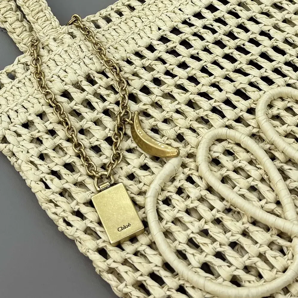 Chloe Small Summer Banana Tote Bag in Raffia for Women in Sandy