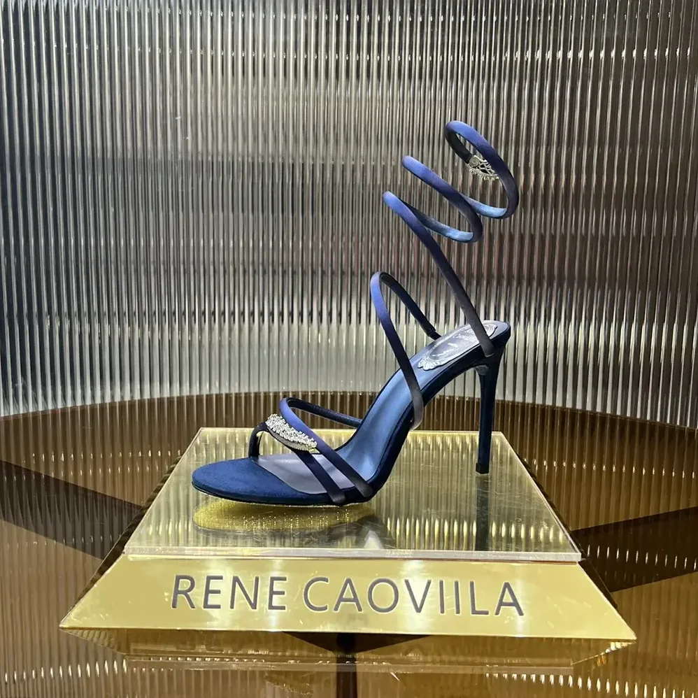 Rene Caovilla Serpente Midnight Blue Sandal with Crystals 105 for Women