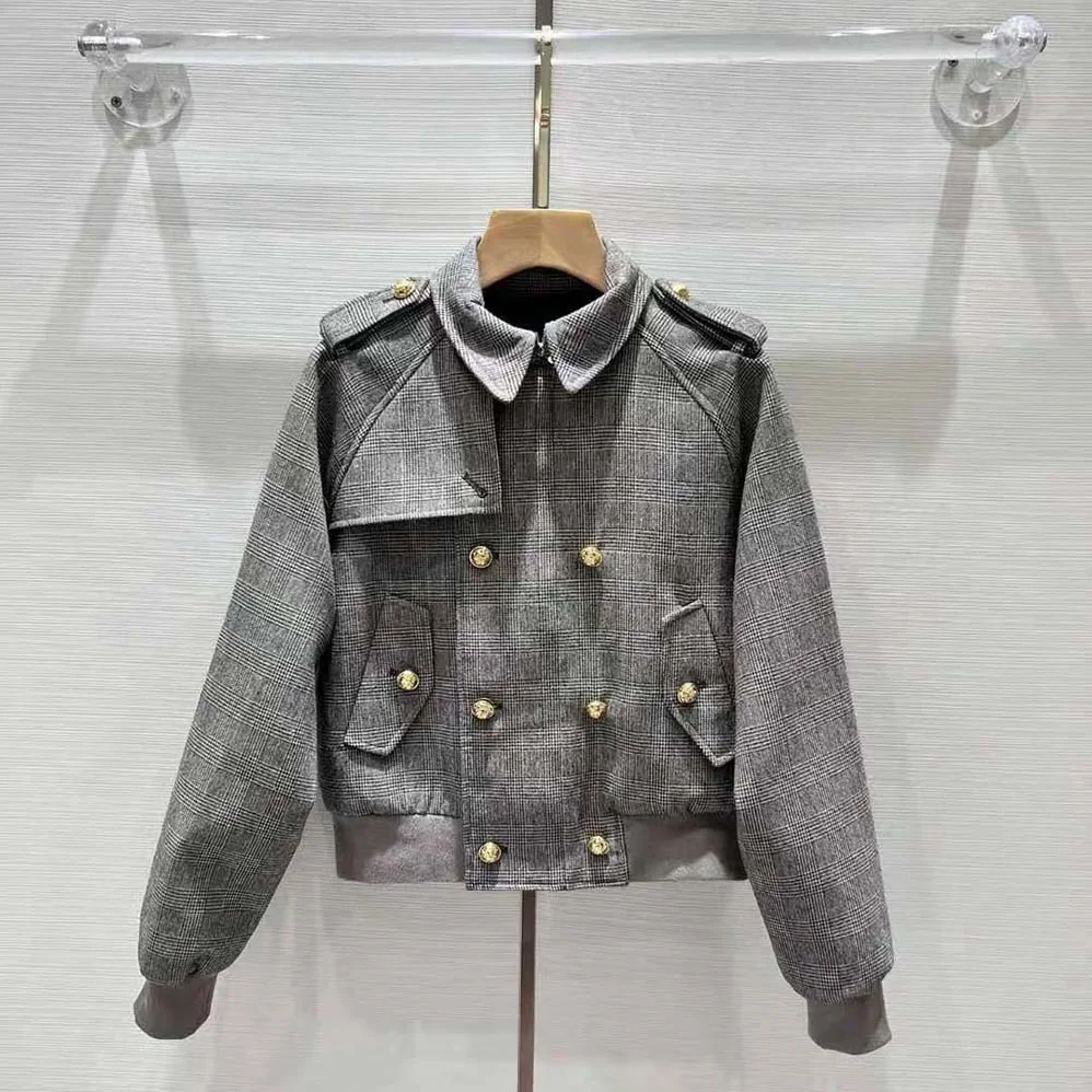 Celine Bomber Jacket in Prince of Wales Flannel for Women Celine Bomber Jacket in Prince of Wales Flannel for Women
