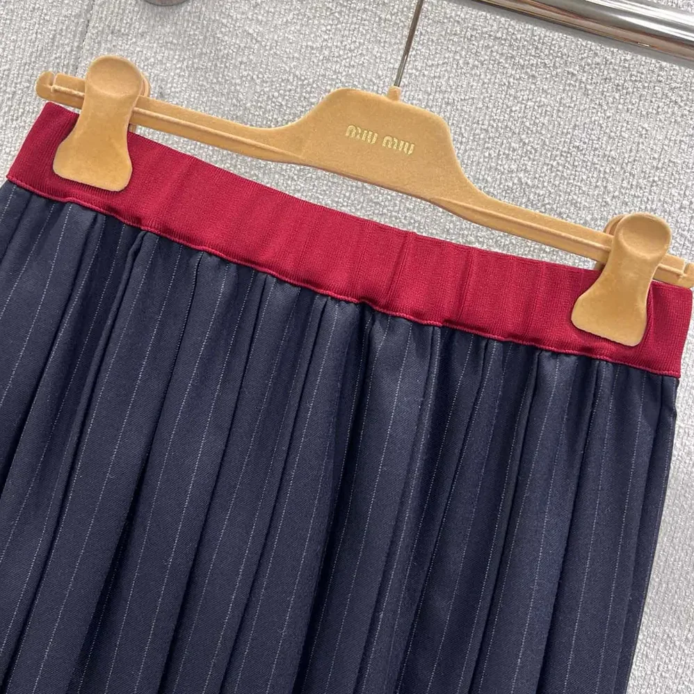 Miu Miu Pleated Pinstripe Midi Skirt for Women Miu Miu Pleated Pinstripe Midi Skirt for Women