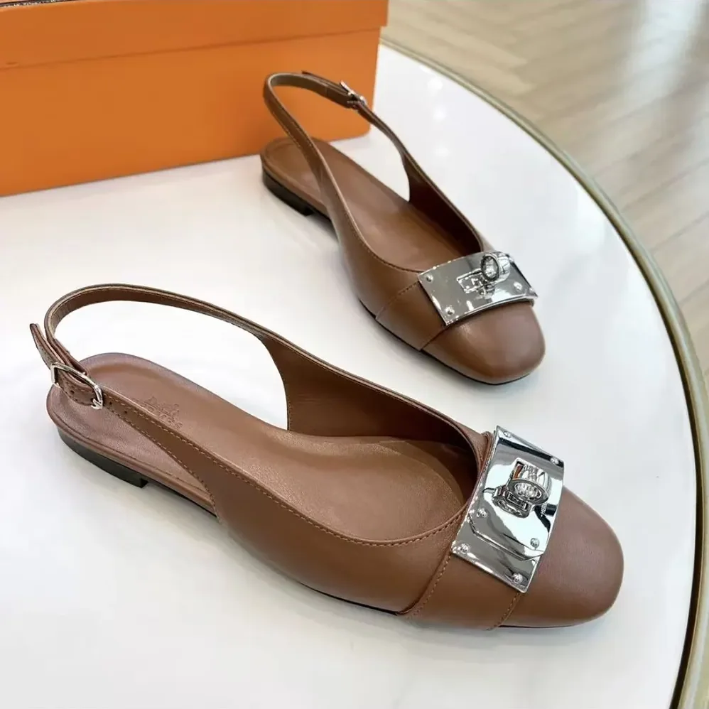 Hermes Gold Innocente Slingback with Kelly Buckle for Women in Brown