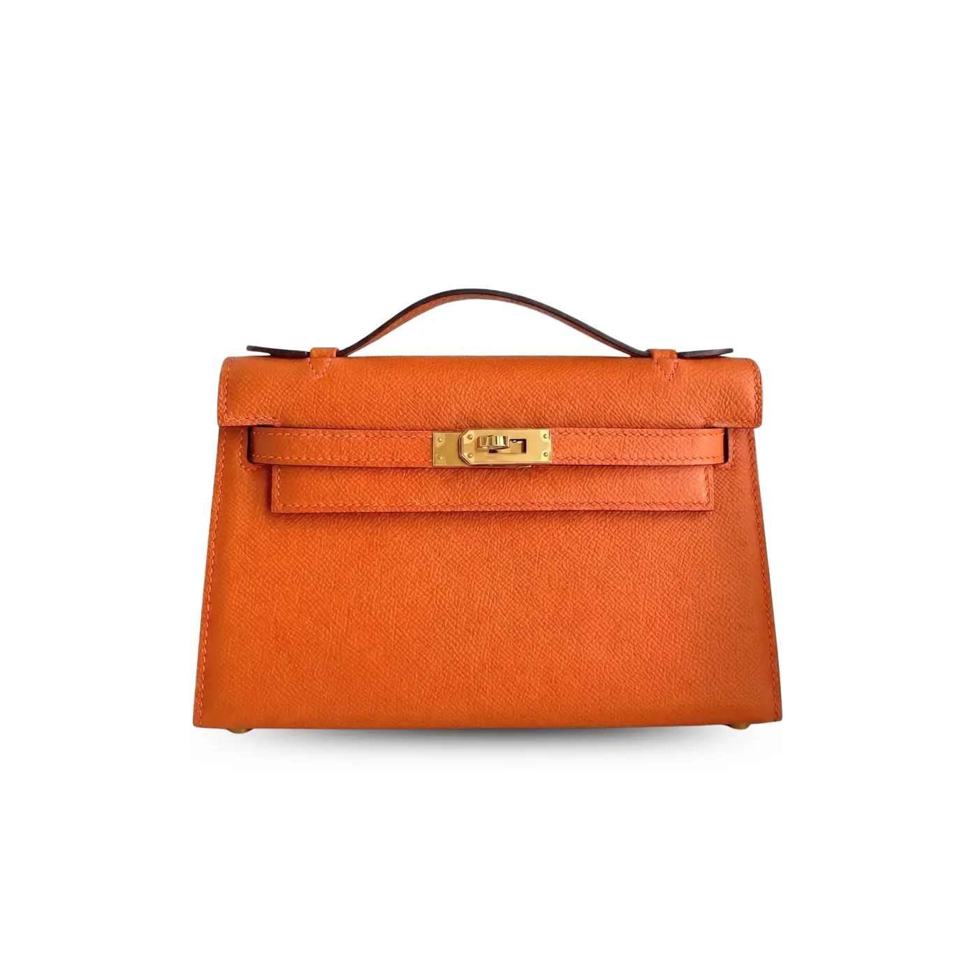 Hermes Kelly Pochette Top Handle Bag in Orange Epsom Gold Hardware