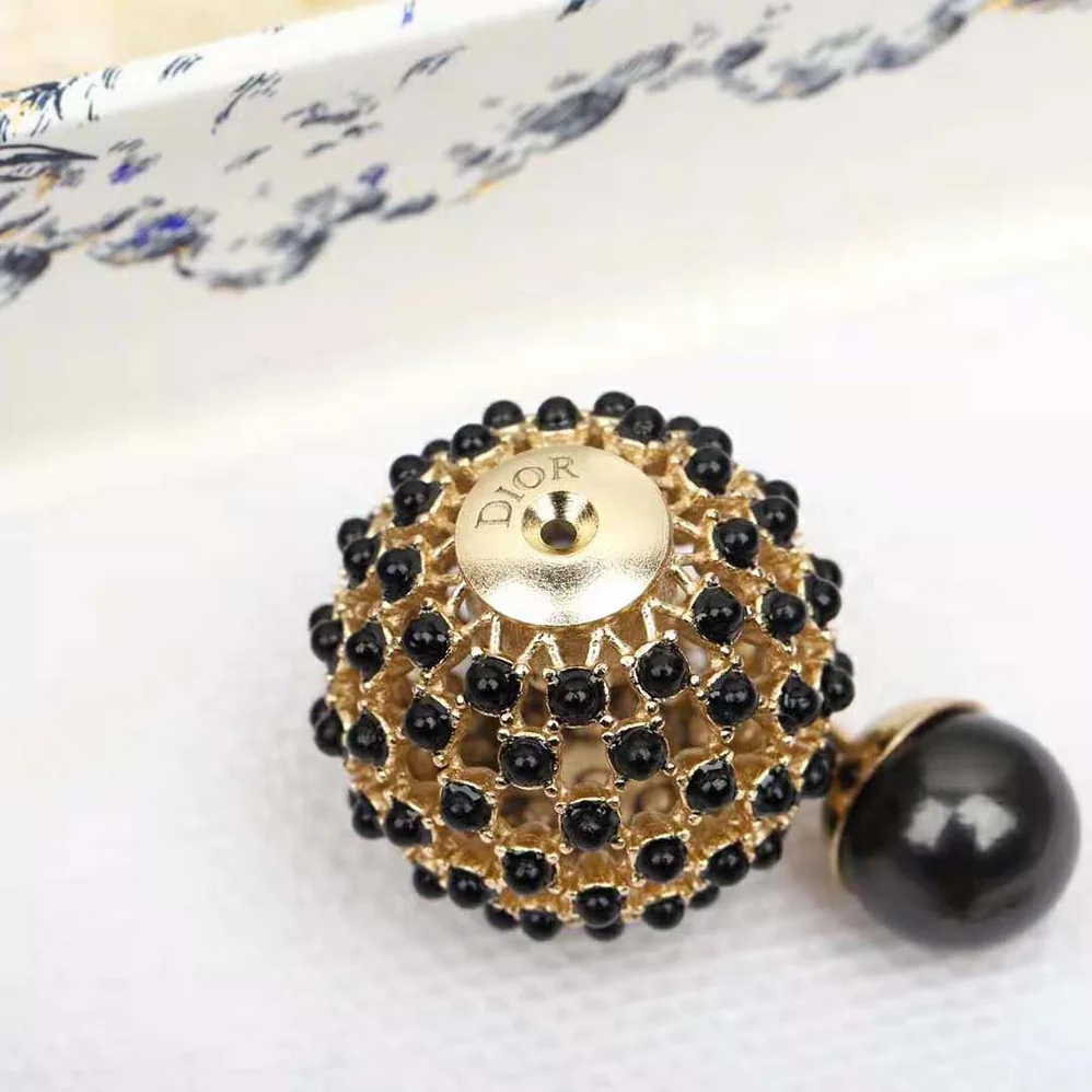 Dior Tribales Earrings Gold-Finish Metal and Black Stone for Women in Effect Resin Pearls