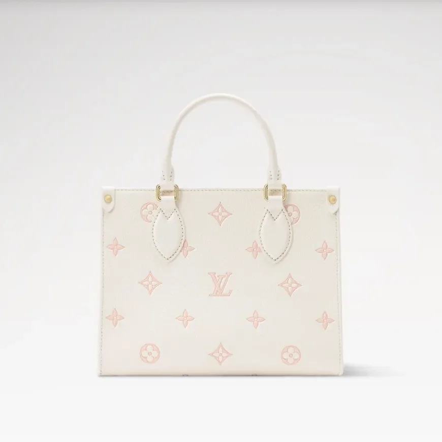 Louis Vuitton OnTheGo PM Tote Bag / Milky White/ Peach Gold Hardware