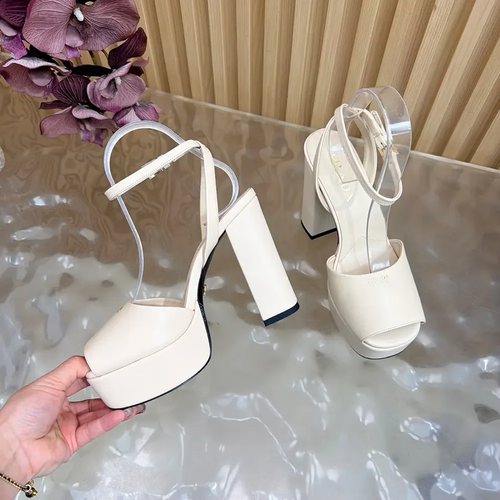 Prada Nappa Leather Platform Sandals for Women in White Prada Nappa Leather Platform Sandals for Women in White