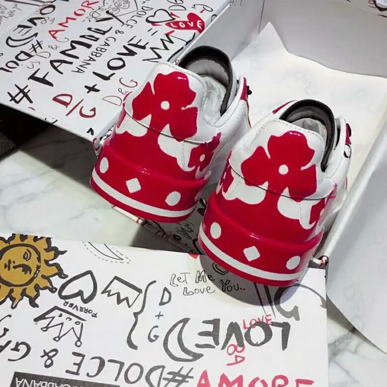Dolce Gabbana D&G Shoes Portofino Sneakers in Printed Patent Calfskin for Men in Red Dolce Gabbana D&G Shoes Portofino Sneakers in Printed Patent Calfskin for Men in Red