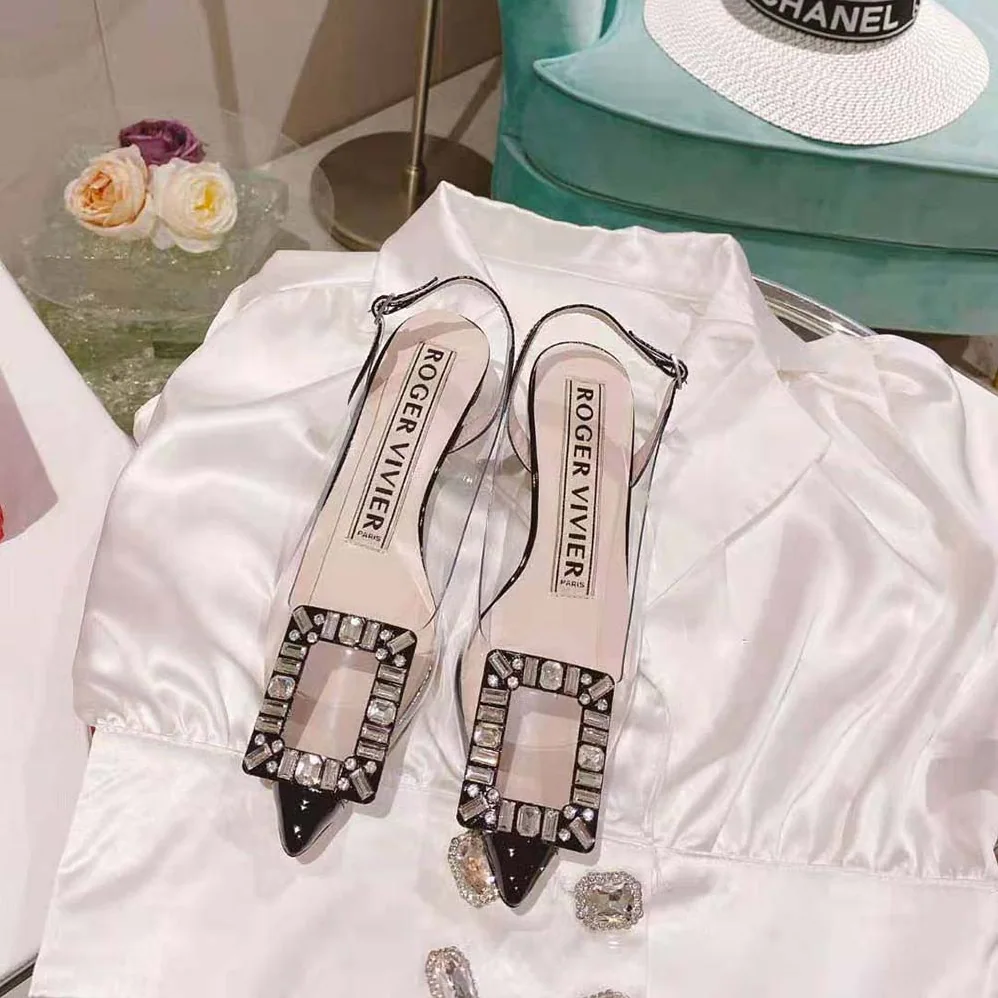 Roger Vivier Virgule Strass Buckle Slingback Pumps in PVC for Women in Black Roger Vivier Virgule Strass Buckle Slingback Pumps in PVC for Women in Black