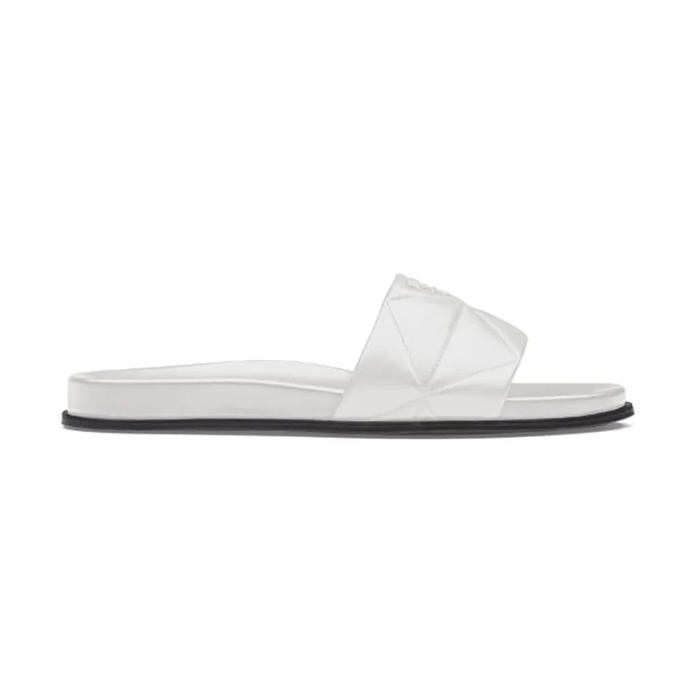 Prada Nappa Leather Slides in 20mm Heel for Women in White