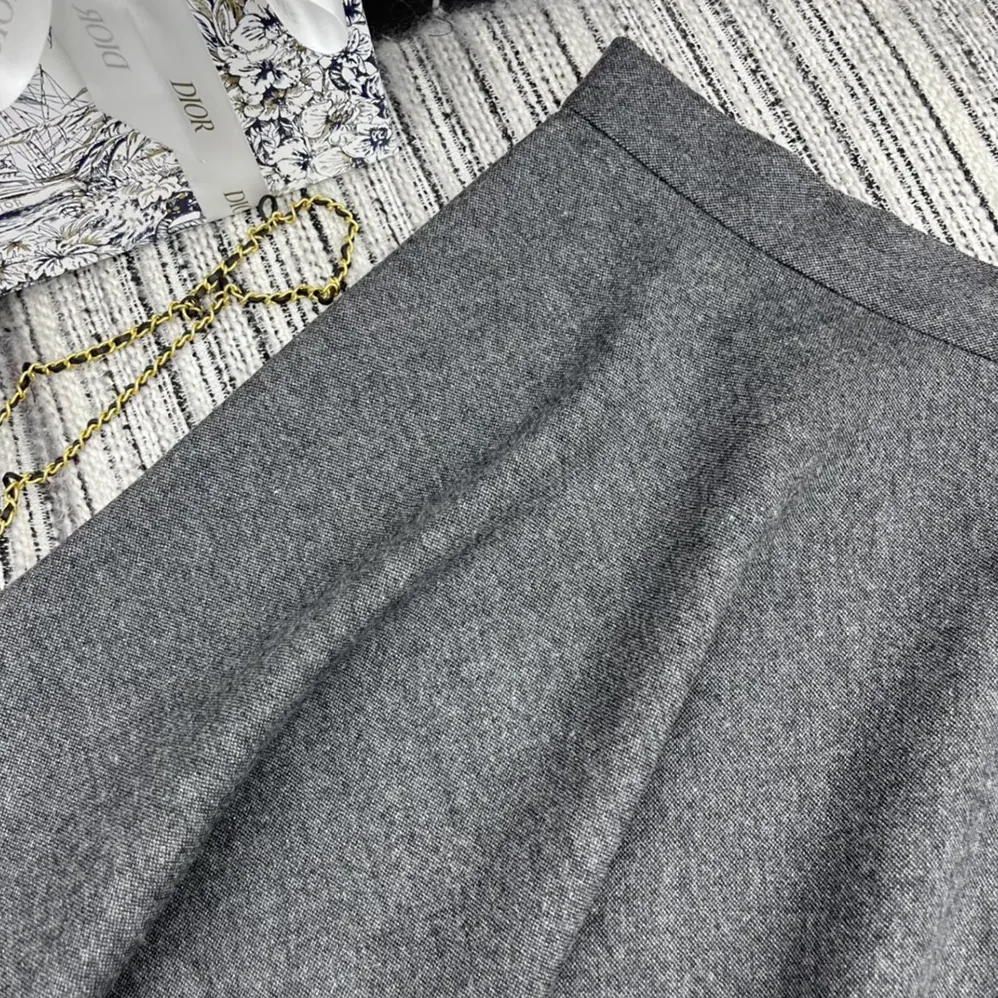 Dior Flared Mid-Length Skirt Gray Virgin Wool Tweed for Women Dior Flared Mid-Length Skirt Gray Virgin Wool Tweed for Women
