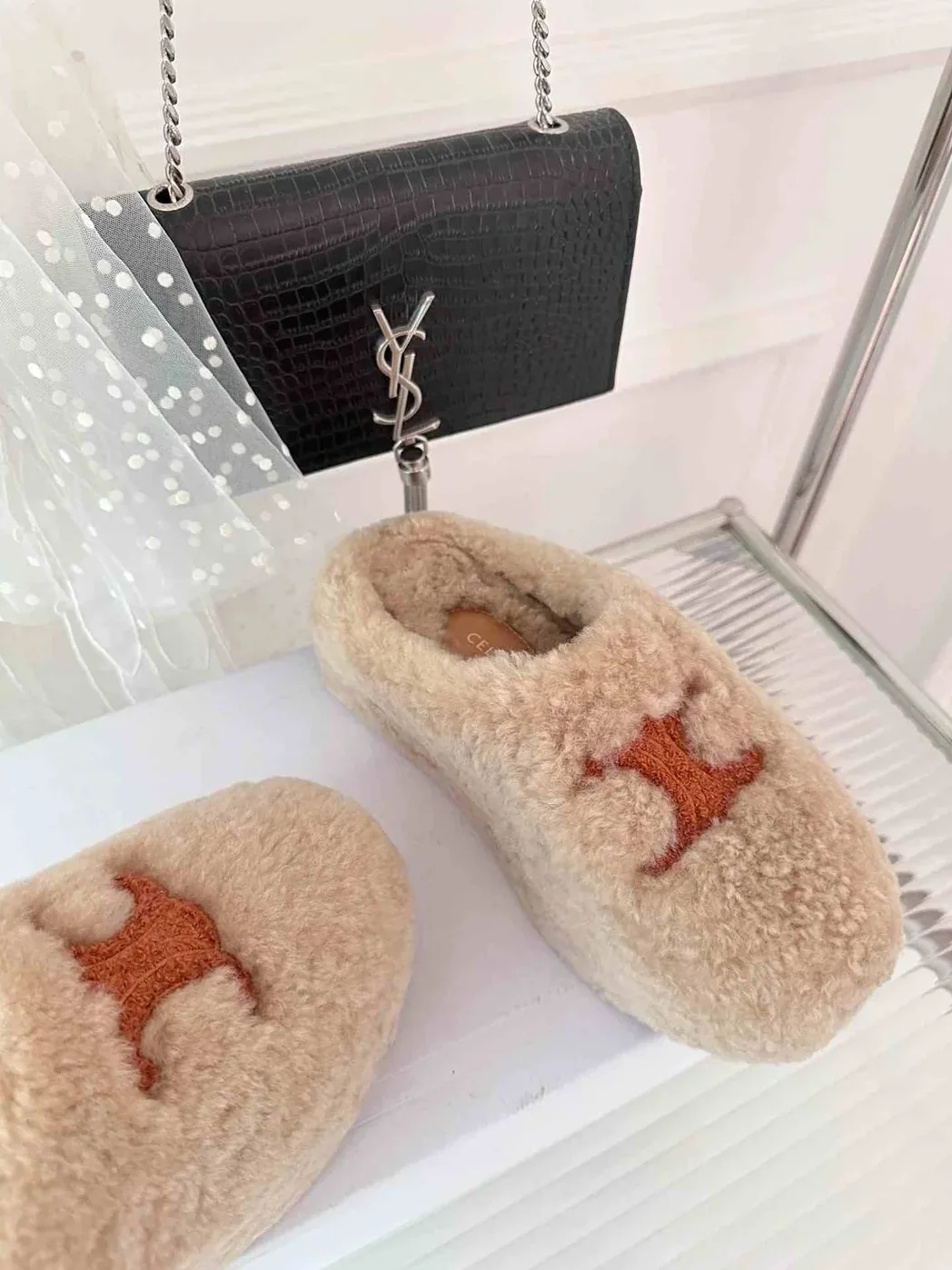 Celine Celine Fur Mule In Shearling Beige .01CR