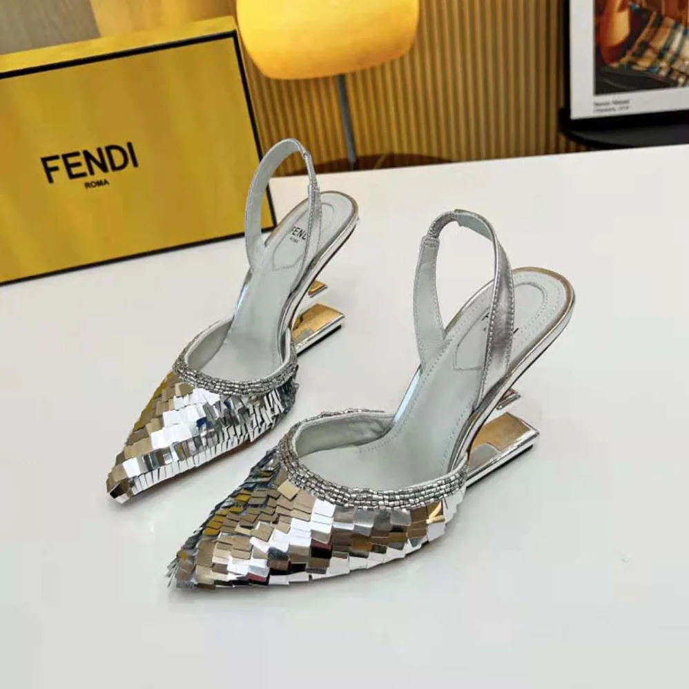 Fendi First Silver Sequin High for Women in Heeled Slingback