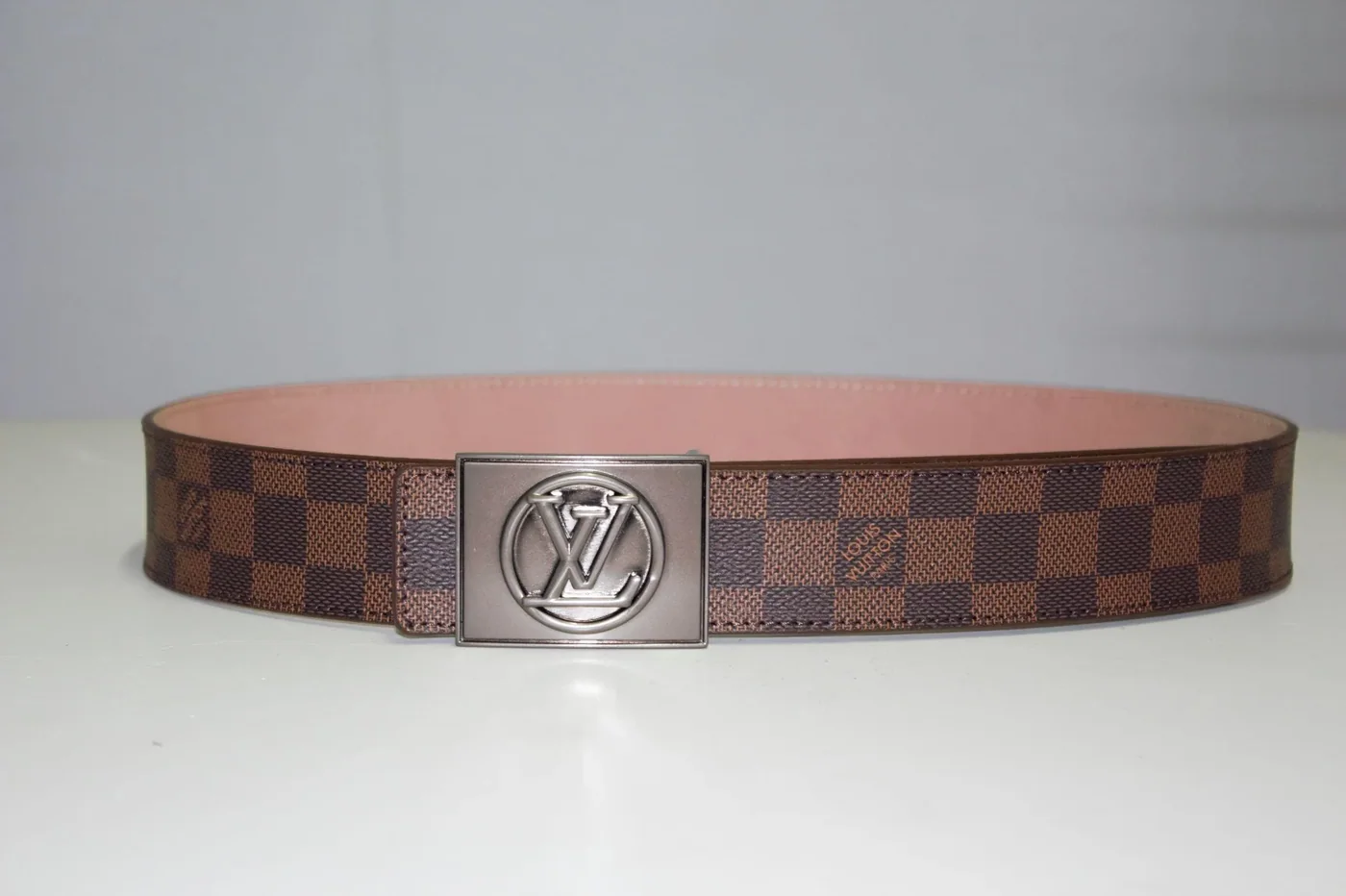 Brown Damier Chromium Buckle Leather Belt