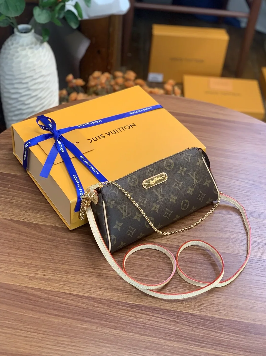 Louis Vuitton Eva 2Way Chain Shoulder Bag in Brown Monogram