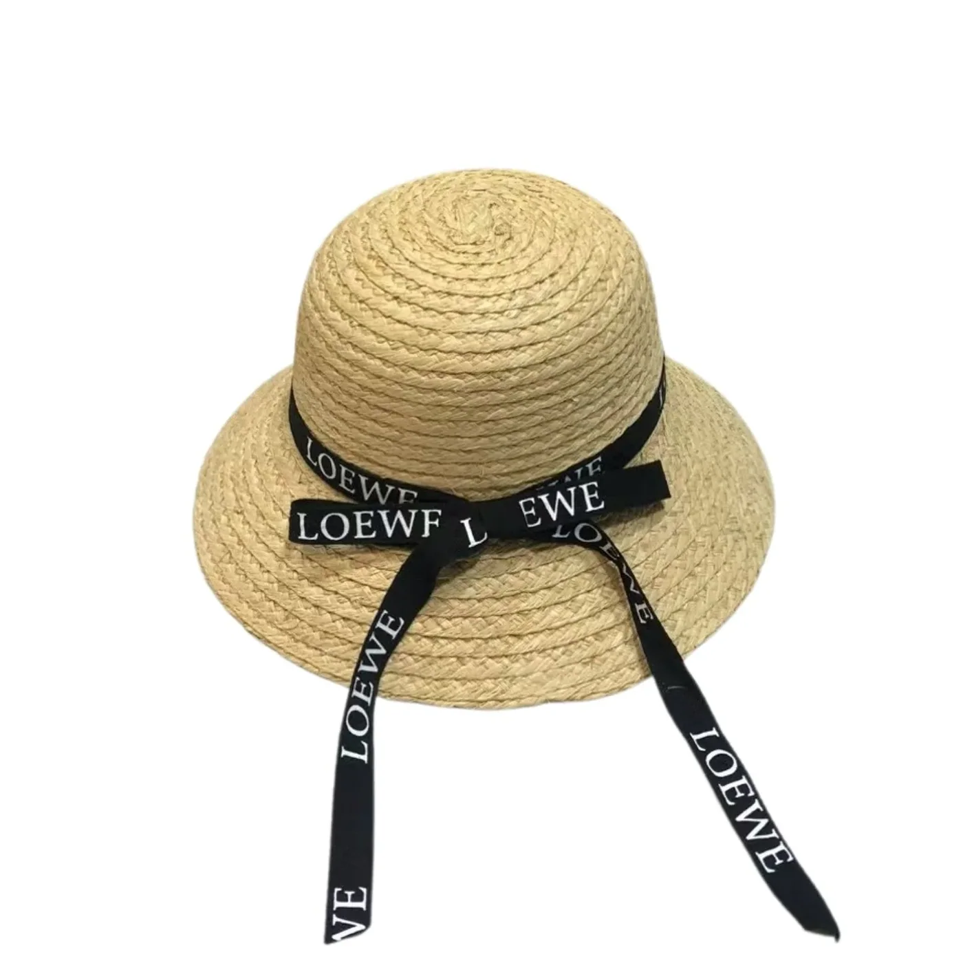 Loewe Straw Sun Hat Raffia With Black Ribbon Logo Beige / Loewe Straw Sun Hat Raffia With Black Ribbon Logo Beige /