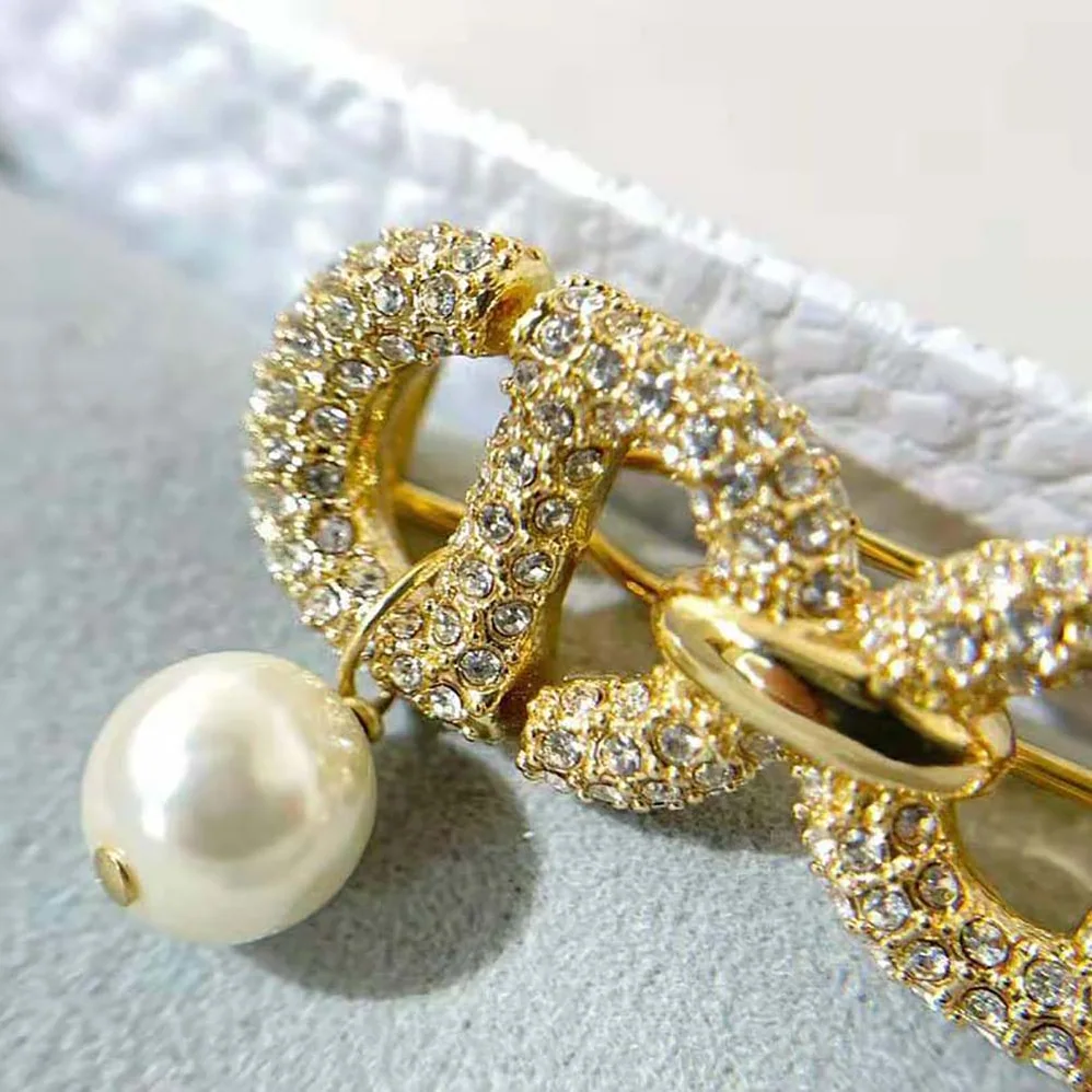 Dior CD Navy Barrette Gold-Finish Metal and White Crystals for Women