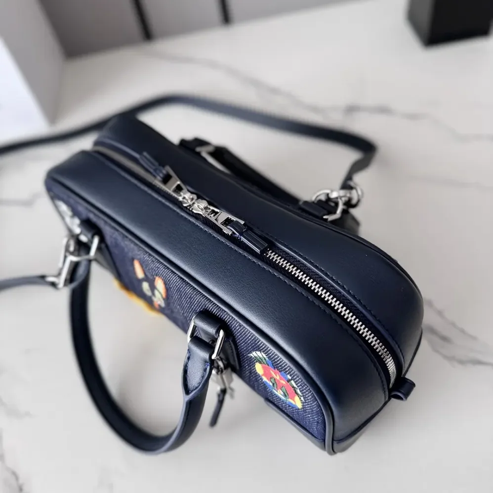 Loewe Cats Amazona 23 Cropped Bag in Embroidered Denim for Unisex