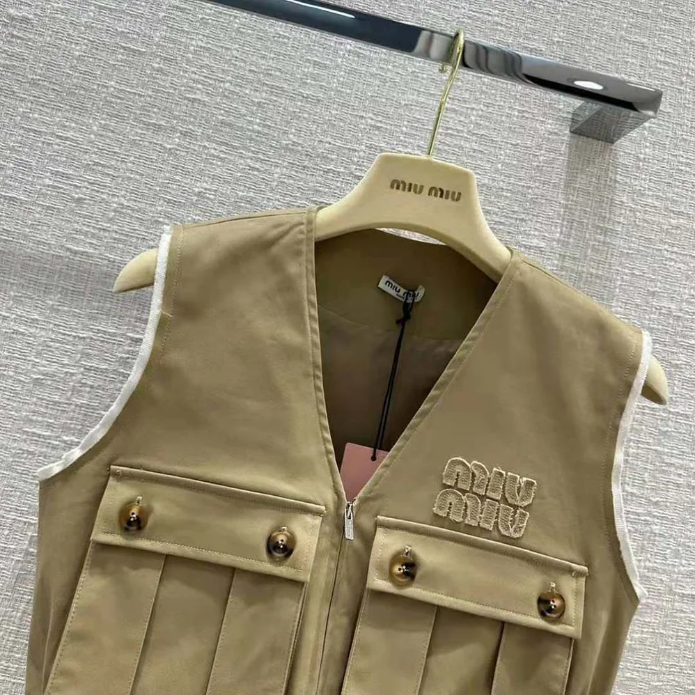 Miu Miu Chino Vest with Embroidered Logo for Women Miu Miu Chino Vest with Embroidered Logo for Women