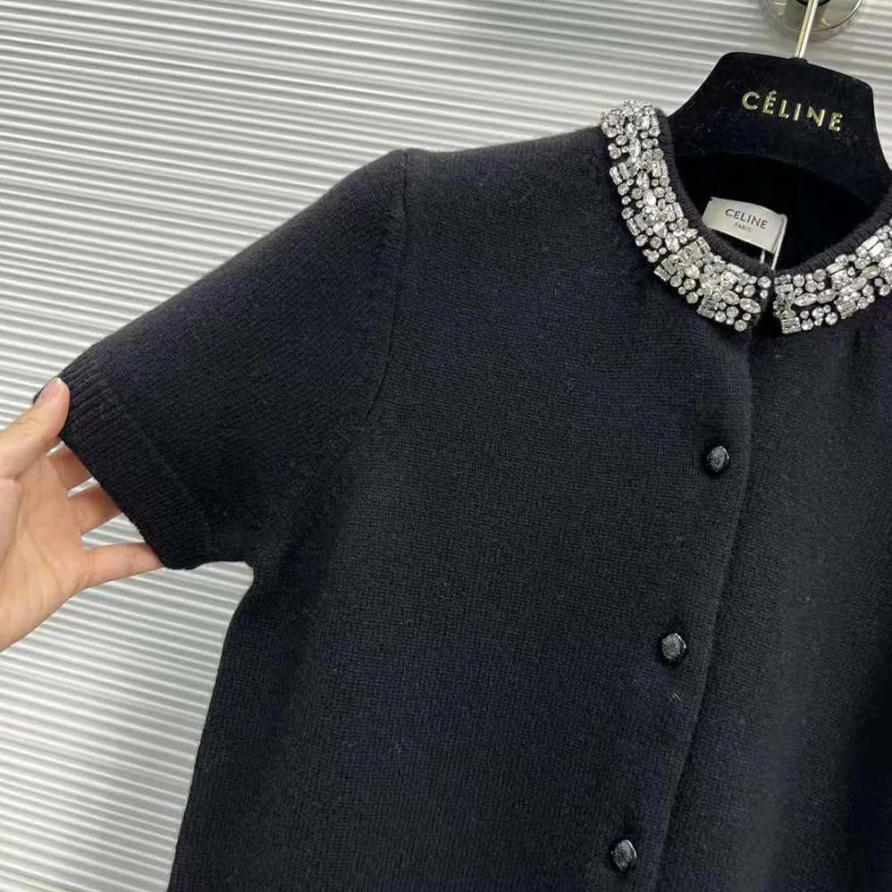 Celine Embroidered Cropped Cardigan in Cashmere for Women Celine Embroidered Cropped Cardigan in Cashmere for Women