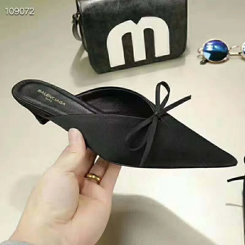 Balenciaga Knife Mules Pointed Toe Satin Mules for Women in Black