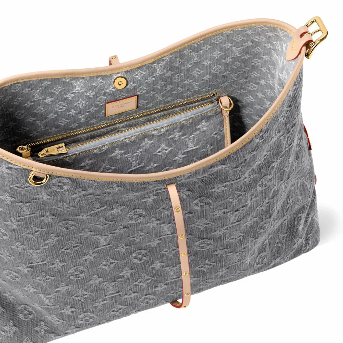 Louis Vuitton CarryAll MM Shoulder Bag in Washed Gray Gold Hardware