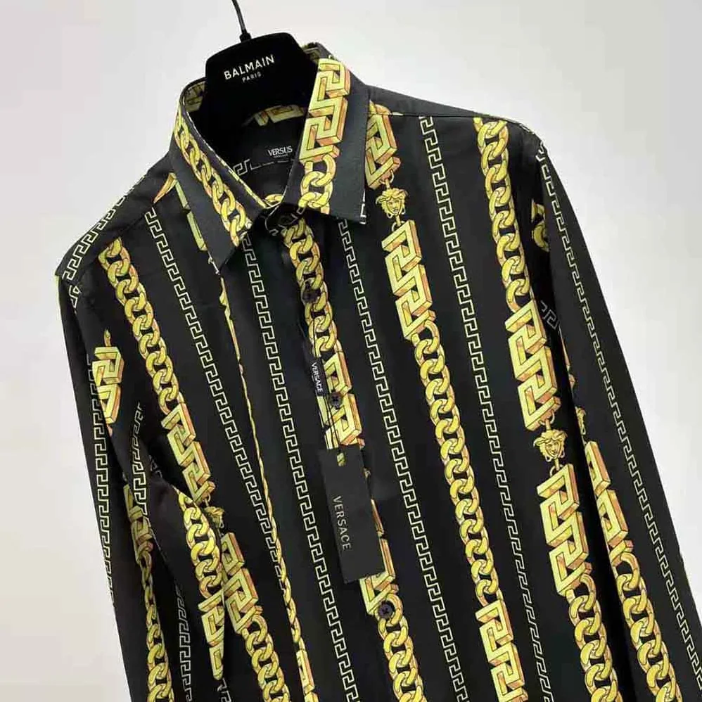 Versace Chain Pinstripe Shirt Features a Classic Silhouette for Women in Black