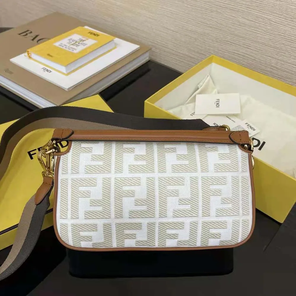 Fendi Baguette White Canvas FF Bag for Women Fendi Baguette White Canvas FF Bag for Women