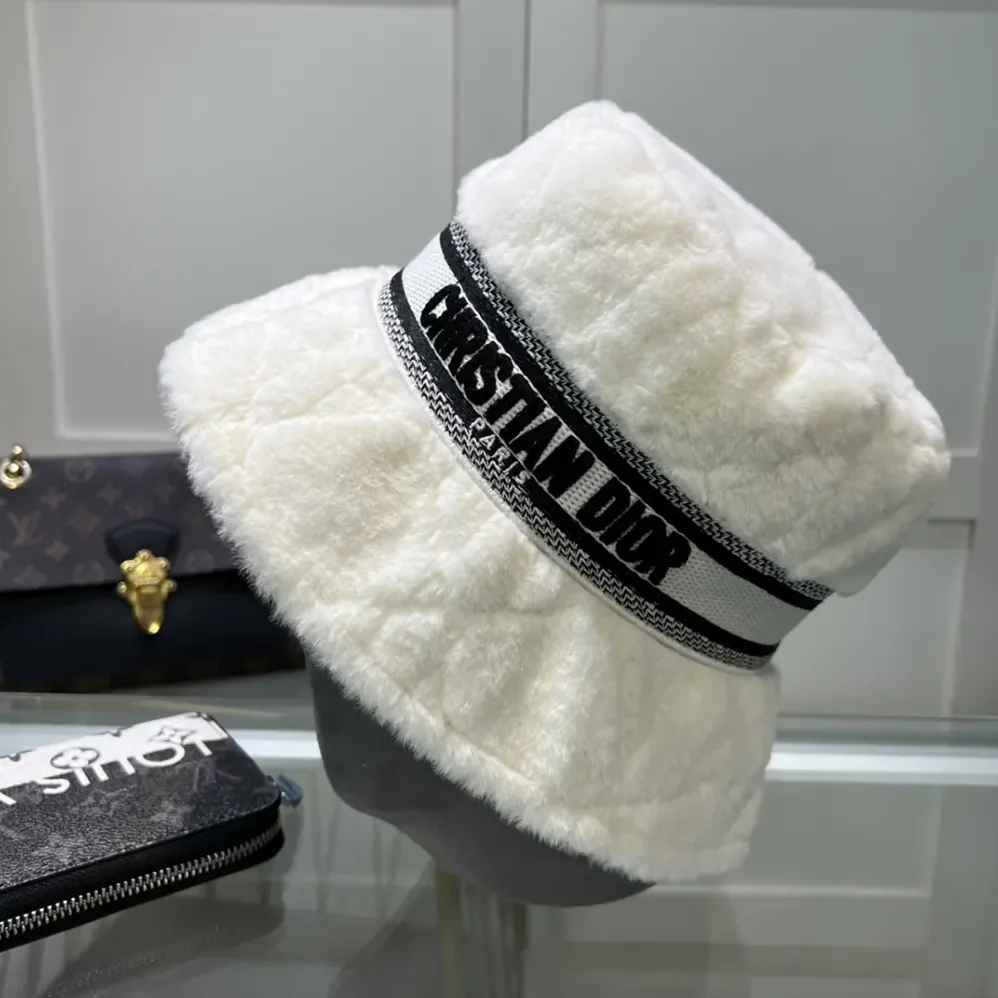 Dior D-Bobby Cannage Small Brim Bucket Hat Ecru Shearling for Unisex Dior D-Bobby Cannage Small Brim Bucket Hat Ecru Shearling for Unisex
