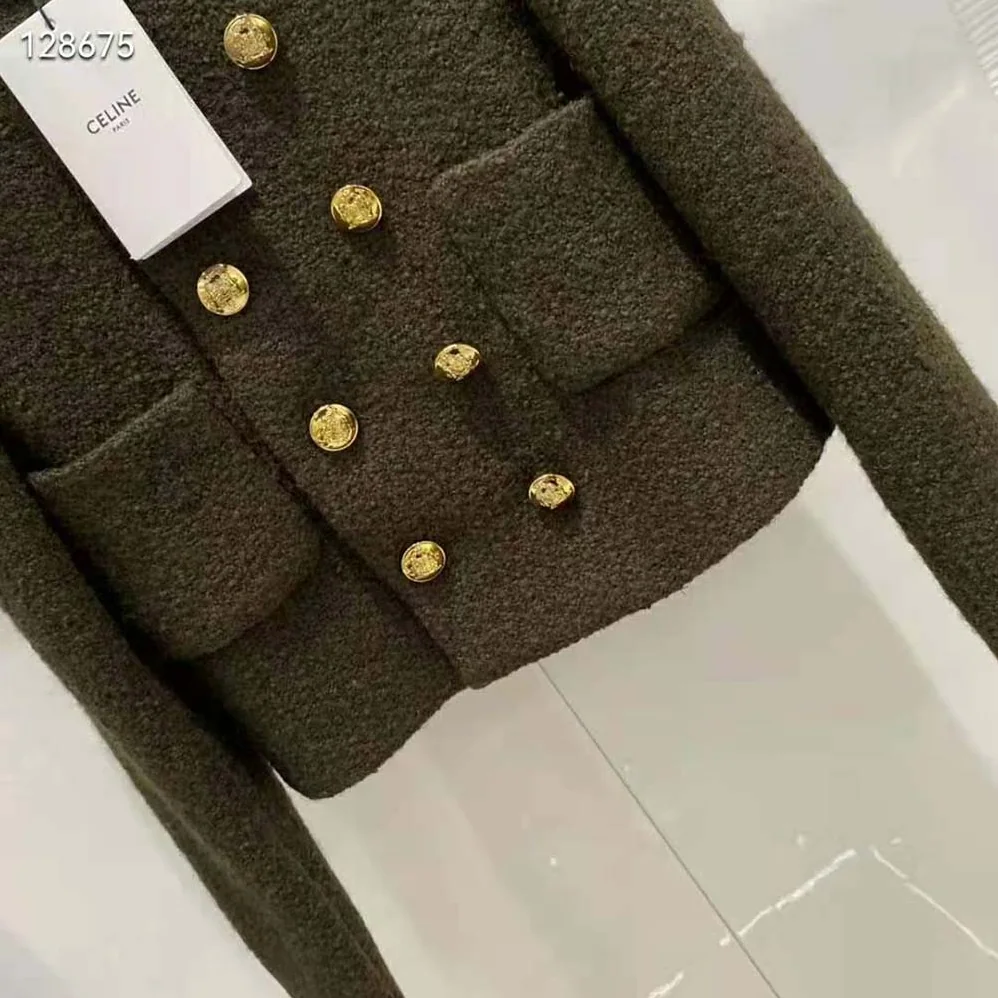 Celine Chasseur Jacket in Boucle Tweed for Women in Dark Green Celine Chasseur Jacket in Boucle Tweed for Women in Dark Green