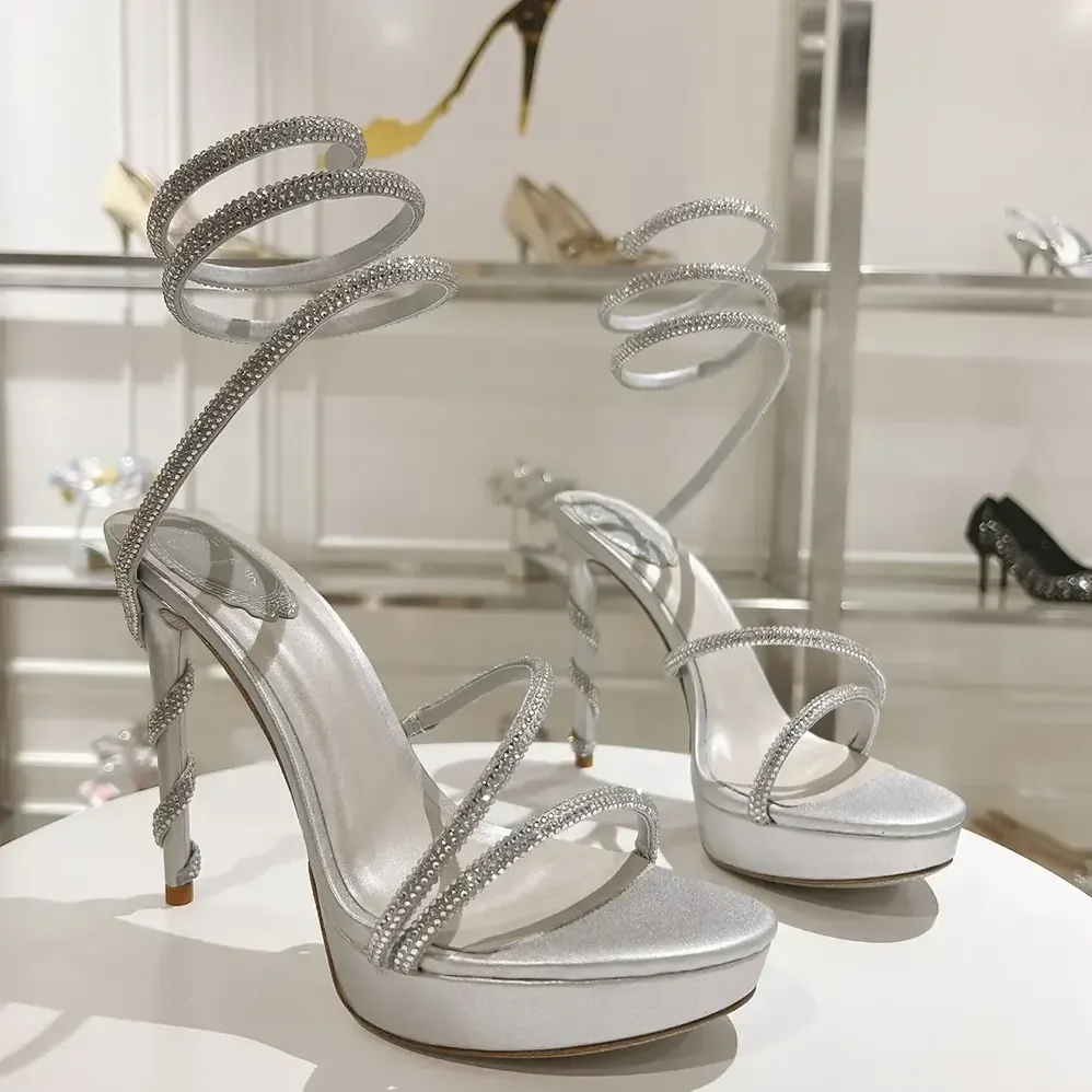 Rene Caovilla Margot Silver Platform Sandal 120 for Women