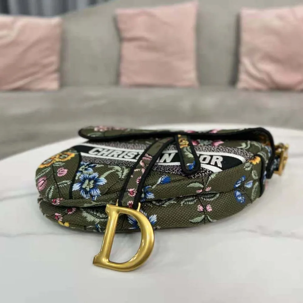 Dior Saddle Bag Green Multicolor Dior Petites Fleurs Embroidery for Women Dior Saddle Bag Green Multicolor Dior Petites Fleurs Embroidery for Women