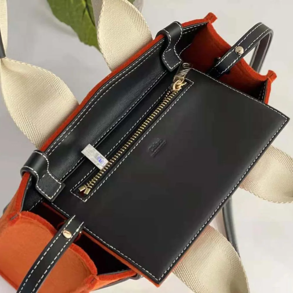 Chloe Small Woody Tote Bag with Strap in Recycled Felt and Shiny Calfskin for Women