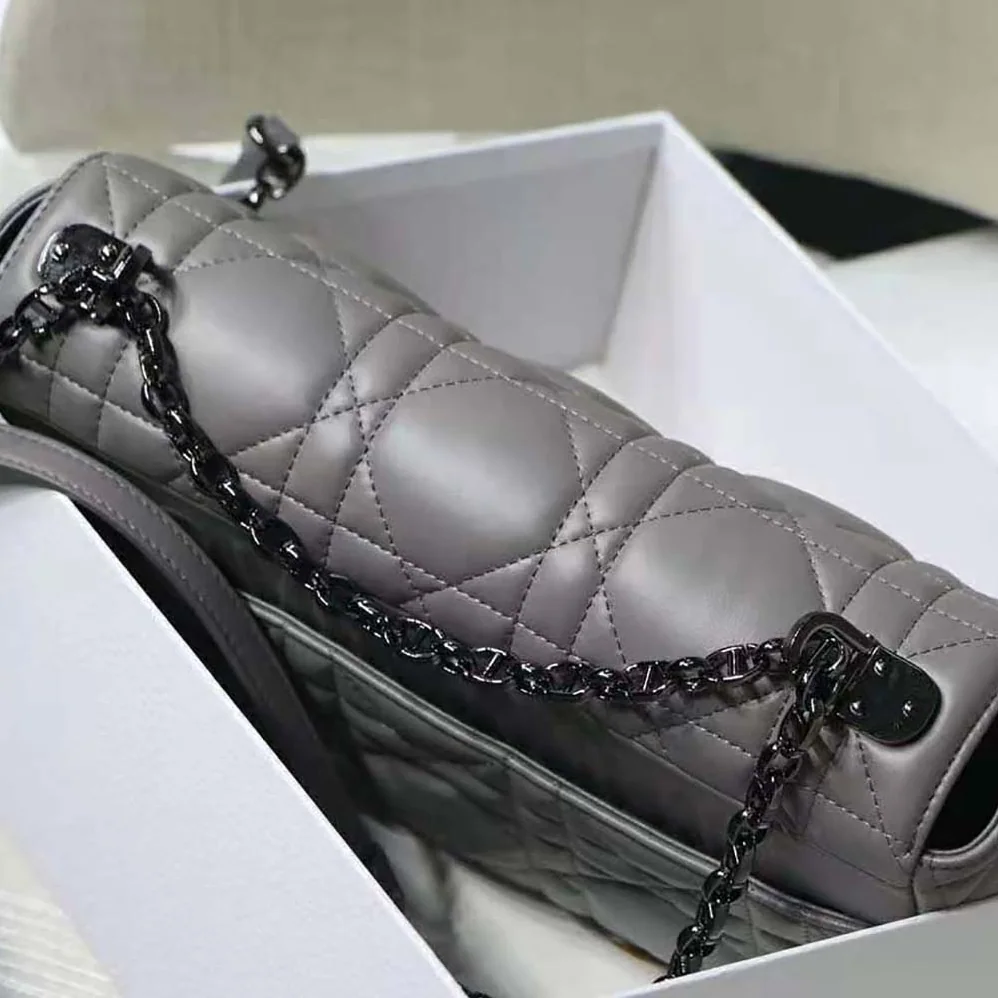 Dior Medium Dior Caro Bag Steel Gray Quilted Macrocannage Calfskin for Women