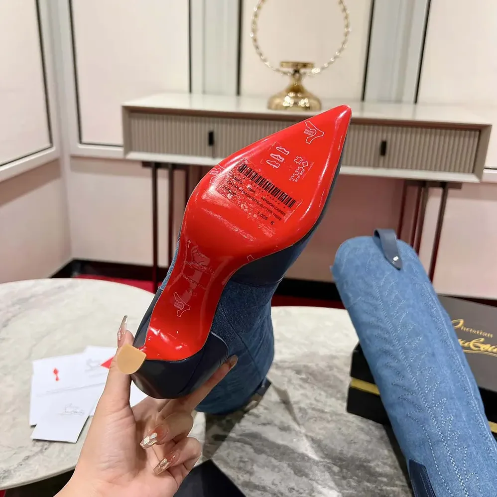 Christian Louboutin Santia Botta 85 mm Boots Nappa Leather and Denim for Women Christian Louboutin Santia Botta 85 mm Boots Nappa Leather and Denim for Women