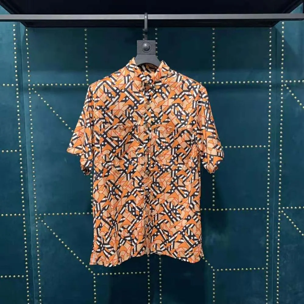 Burberry Short-Sleeve Monogram Print Cotton Poplin Shirt for Men Burberry Short-Sleeve Monogram Print Cotton Poplin Shirt for Men