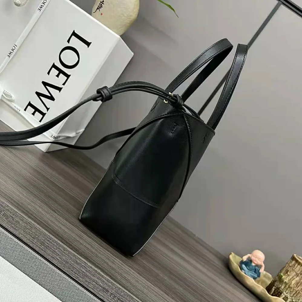 Loewe Mini Puzzle Fold Tote in Shiny Calfskin for Unisex in Black