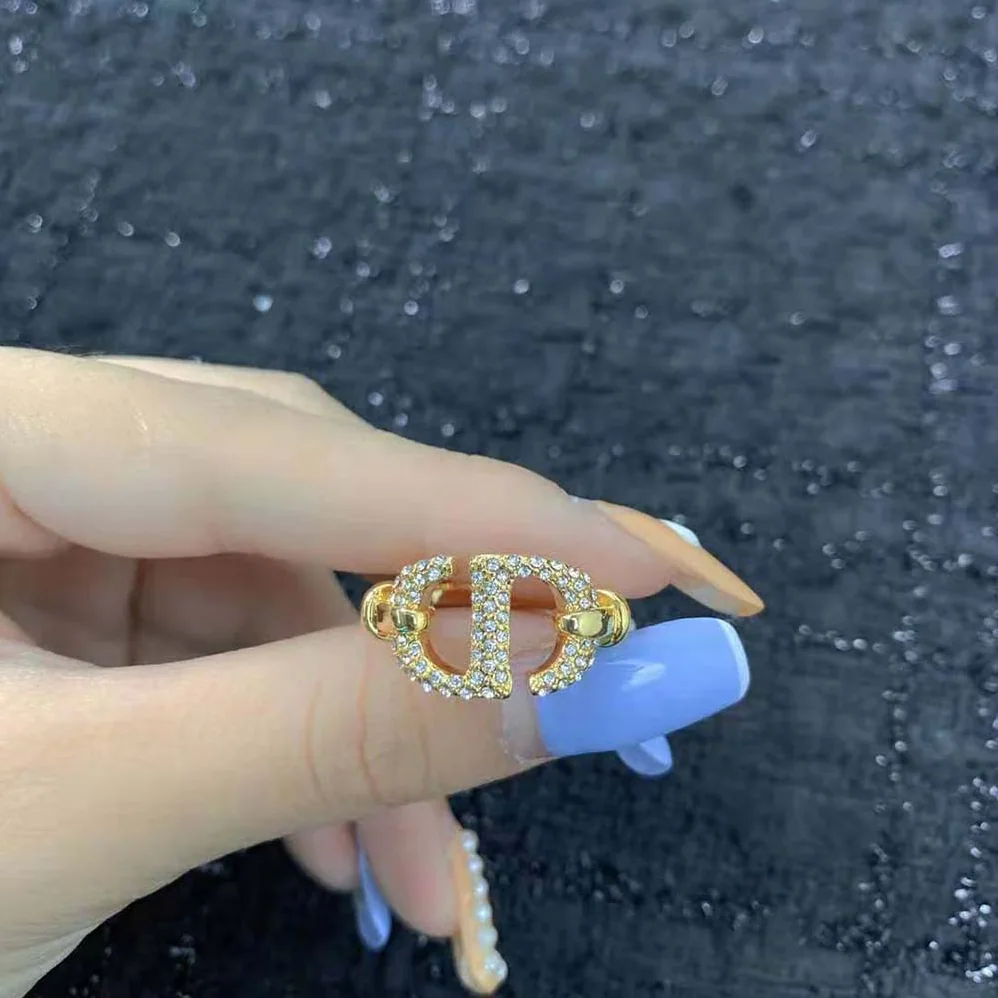 Dior CD Navy Ring Gold-Finish Metal and White Crystals for Women Dior CD Navy Ring Gold-Finish Metal and White Crystals for Women