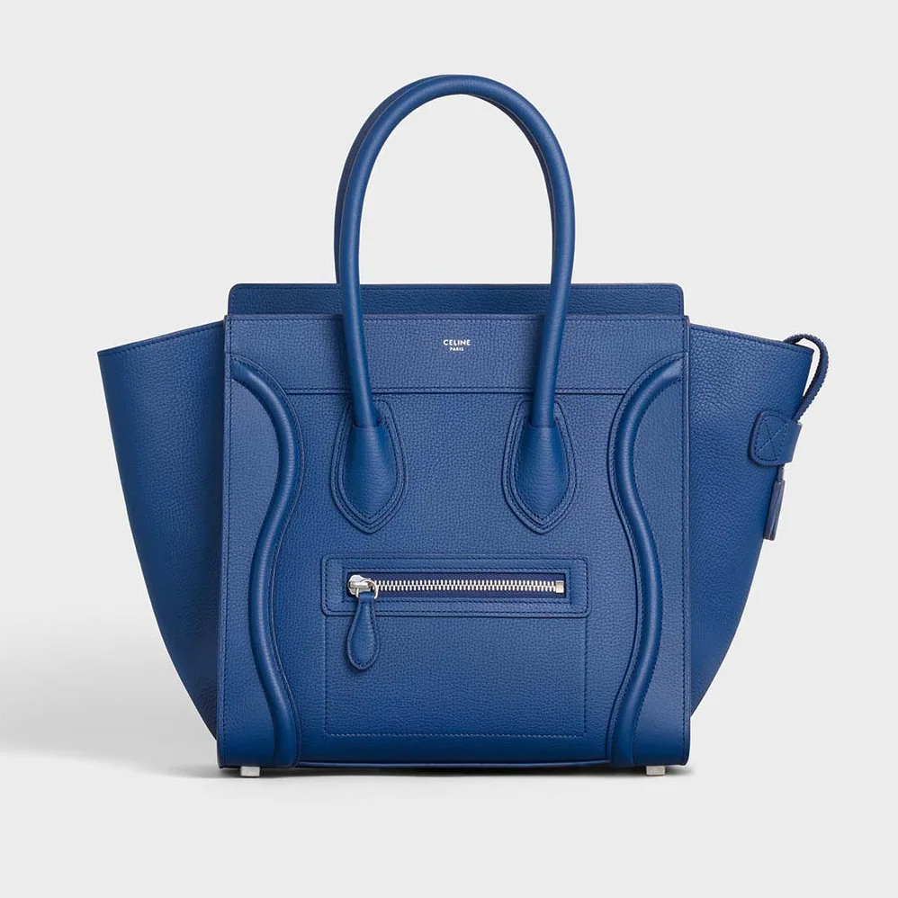 Celine Micro Luggage Handbag in Drummed Calfskin for Women in Blue Celine Micro Luggage Handbag in Drummed Calfskin for Women in Blue