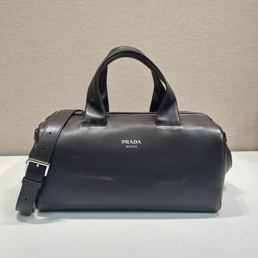 Prada Small Nappa Leather Duffle Bag for Unisex in Dark Brown