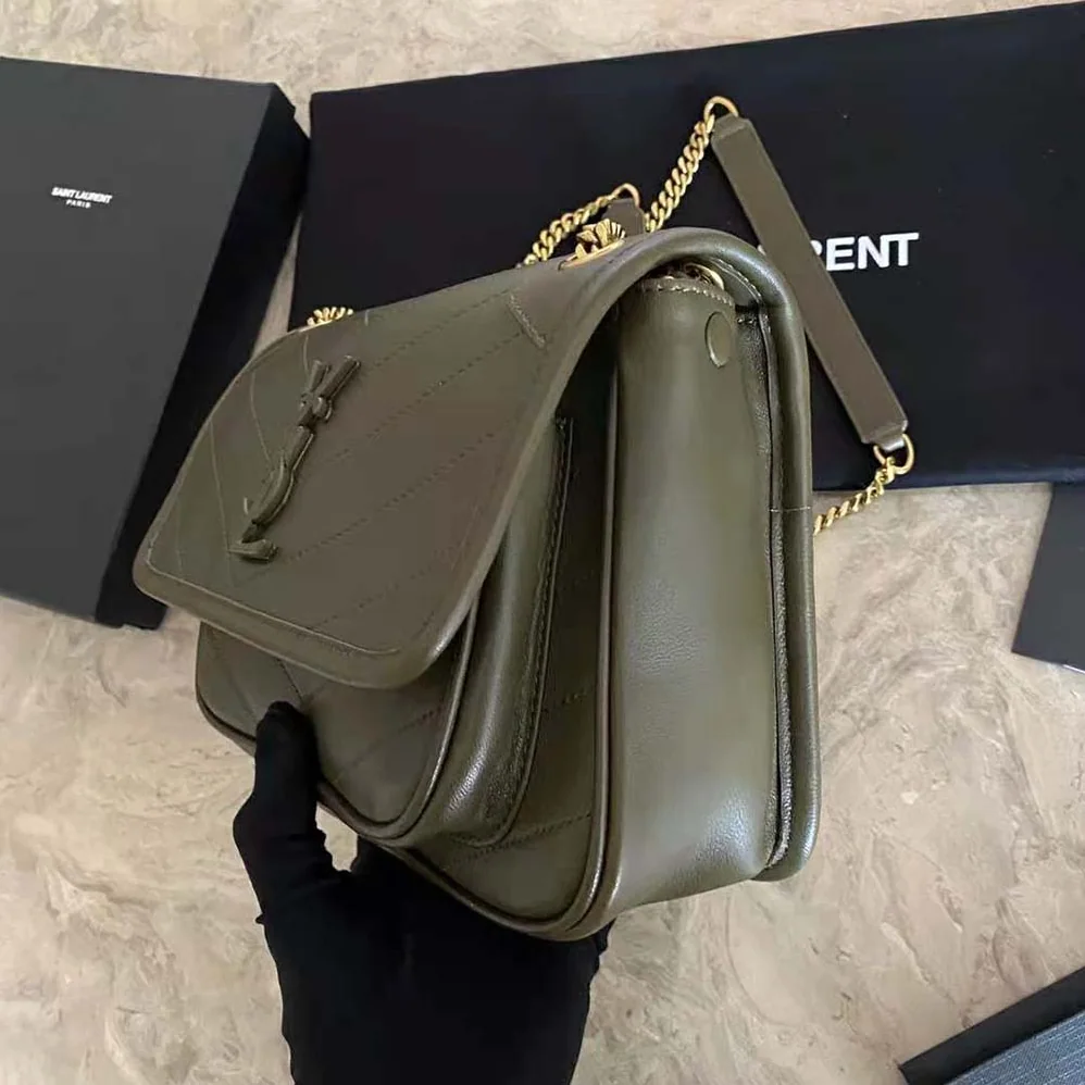 Saint Laurent YSL Niki Baby in Lambskin for Women in Dark Green Saint Laurent YSL Niki Baby in Lambskin for Women in Dark Green
