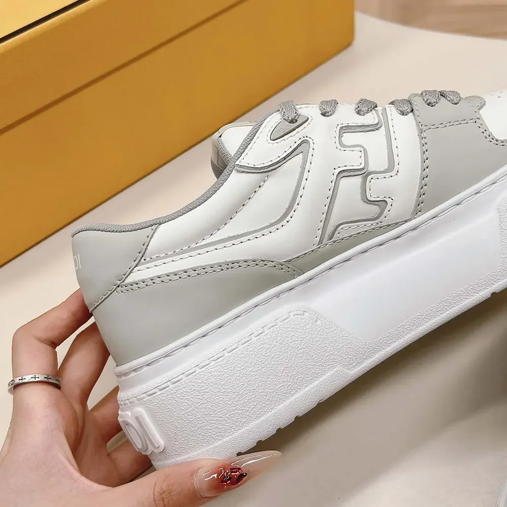 Fendi Match Gray Leather Platform Low for Women in tops