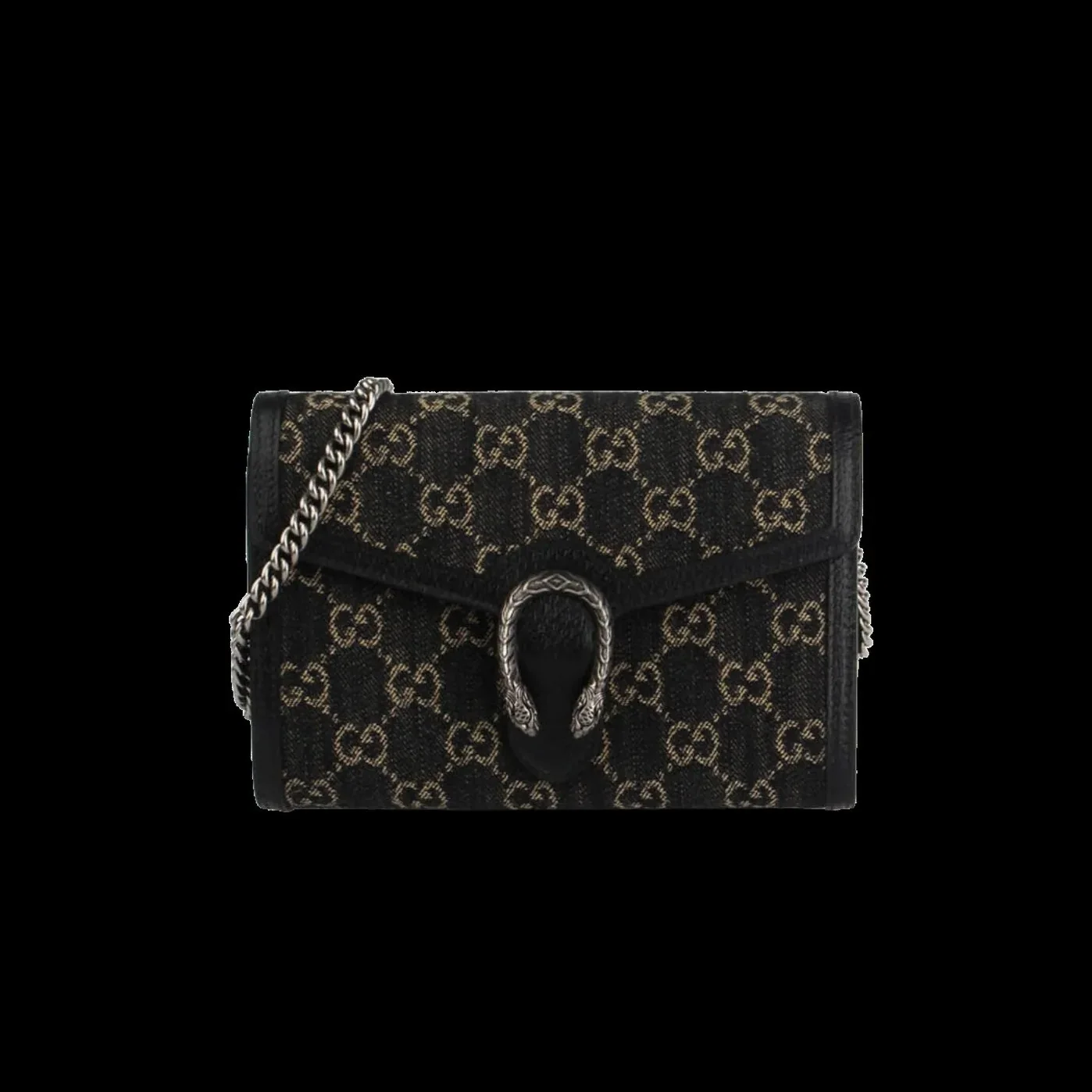 Gucci Dionysus Mini Chain Shoulder Bag / Black/ Ivory GG Denim Jacquard Palladium Hardware