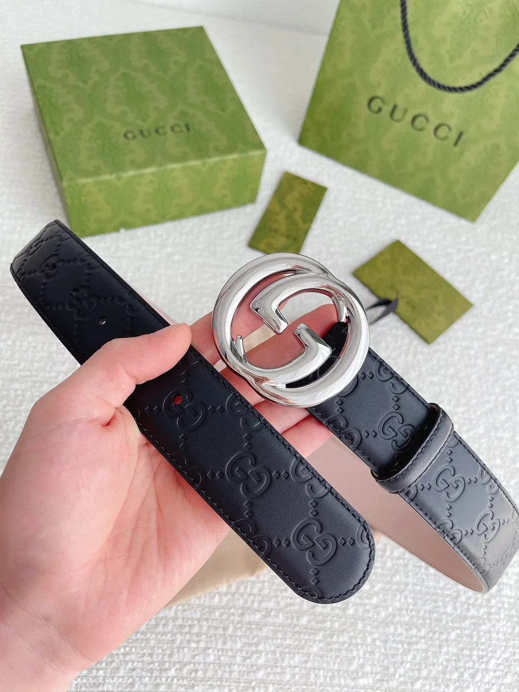 Gucci GG Marmont Embossed Monogram Belt Black With Gold in Toned Buckle