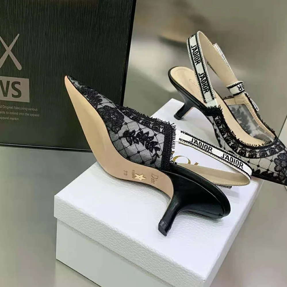 Dior J'Adior Slingback Pump Black Transparent Mesh Embroidered with Dior Roses Motif for Women Dior J'Adior Slingback Pump Black Transparent Mesh Embroidered with Dior Roses Motif for Women