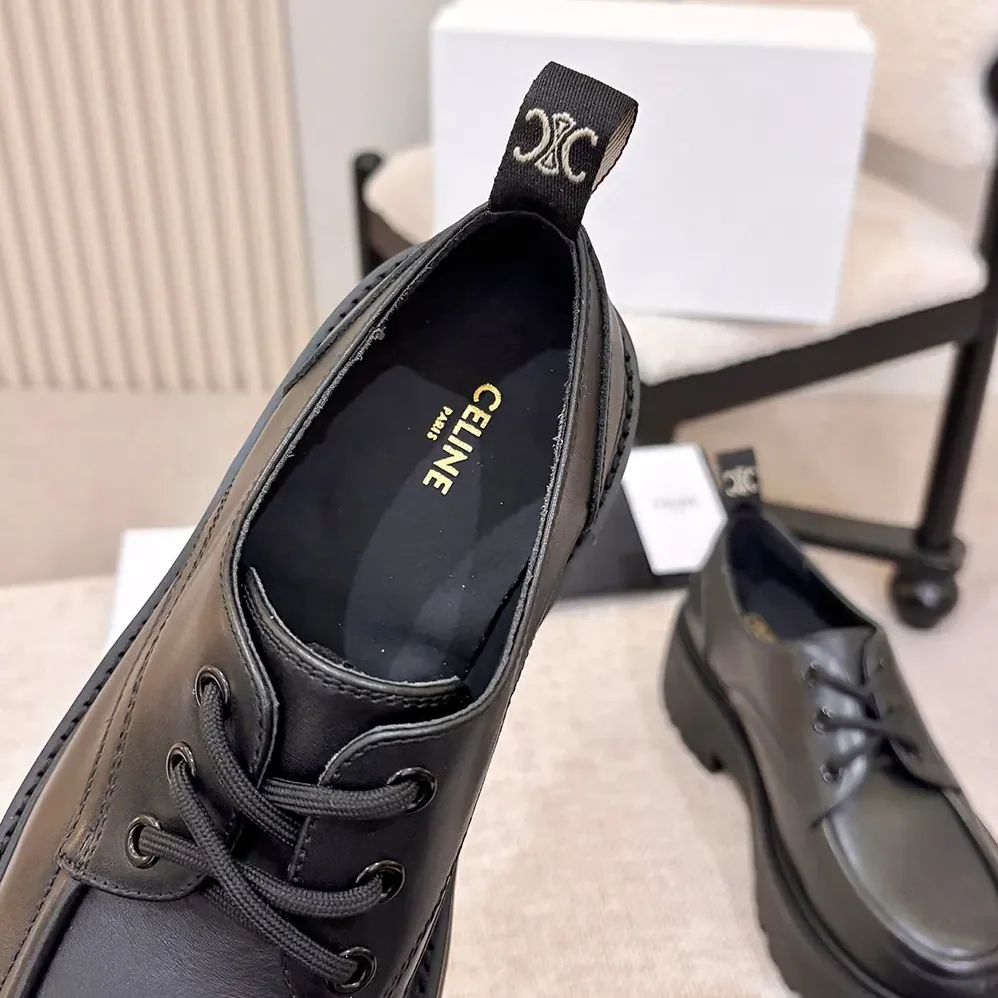 Celine Triomphe Derbies in Shiny Bull for Women in Black