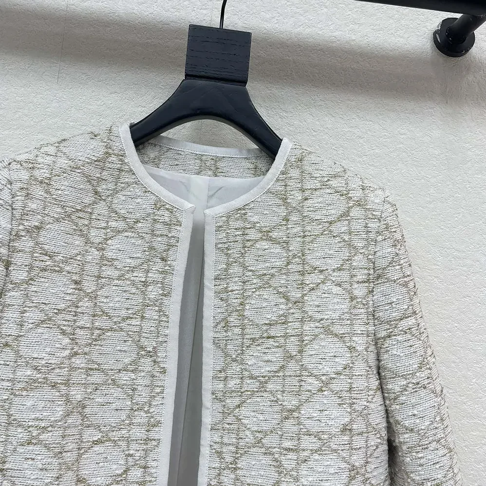 Dior Macrocannage Regular-Fit Jacket White and Gold-Tone Wool for Women in Blend Tweed Dior Macrocannage Regular-Fit Jacket White and Gold-Tone Wool for Women in Blend Tweed