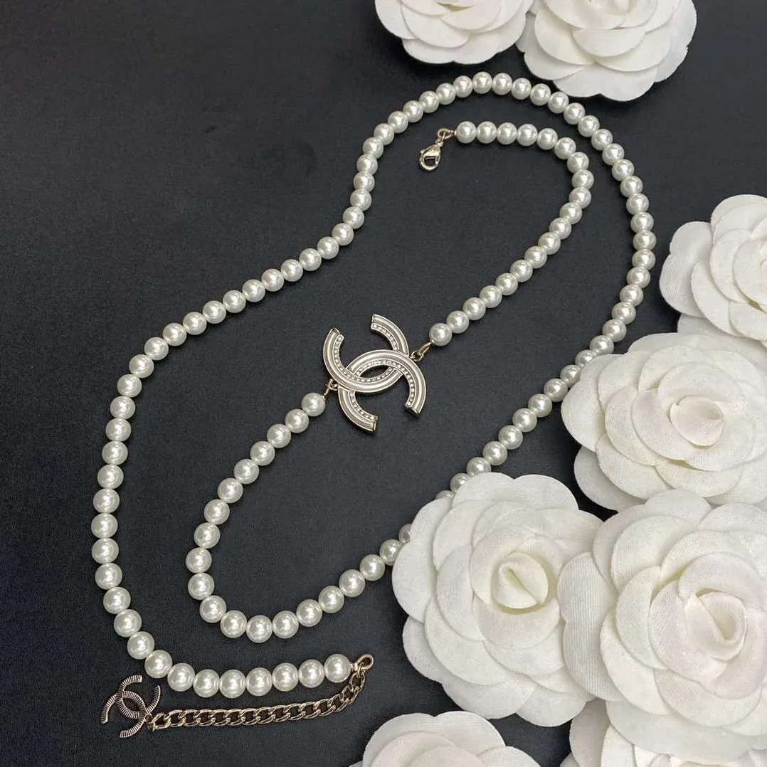 Chanel Pearl Letter Chain Necklace White